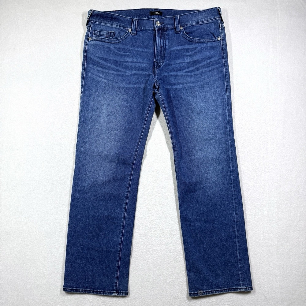 True Religion Jeans Mens 40 Ricky Relaxed Straight Blue Whiskered Stretch Denim